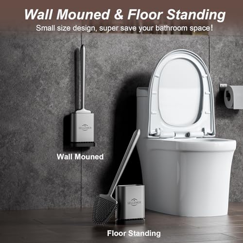 Sellemer Silicone Toilet Brush, Ventilation Slots Base Holder 1 Pack Silver - color: Silver-1pcs