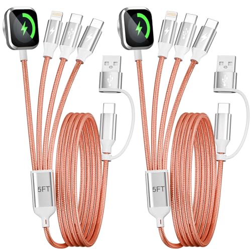 Dual Type-C 4IN2 Multi Charger Cable for iWatch/iPhone/L 5FT 2P - color: Orange_2, size: 2PCS&5FT