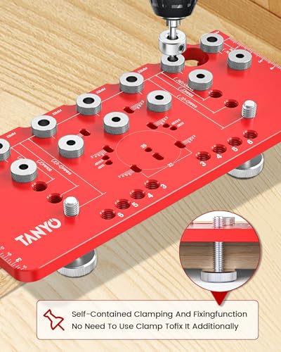 TANYO Shelf Pin Jig and Hinge Jig 2 In 1, 1/4 Inch Adjustable, 7 Hole - color: Red, size: 7 Hole