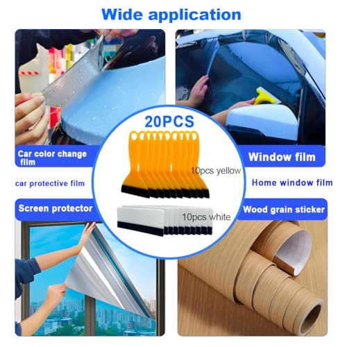 Black Felt Edge Squeegee Tool,Car Vinyl Film Wrapping Decal Glass Window Tint,Wallpaper Sticker Installation Spatula, Patching Putty Paint Flexible Small Plastic Scraper(Yellow 10Pcs,White 10Pcs) - size: Yellow 10PCS,White 10PCS