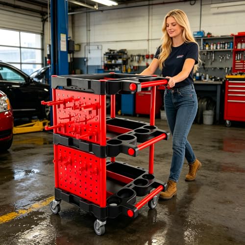 Auto Detailing Cart with Wheels, 3 Tier Rolling Detail Cart - color: Top