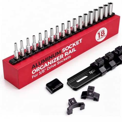 Olsa Tools 3/8-Inch Socket Organizer Rail with Locking Caps, Black - color: Black, size: 3/8-Inch Drive