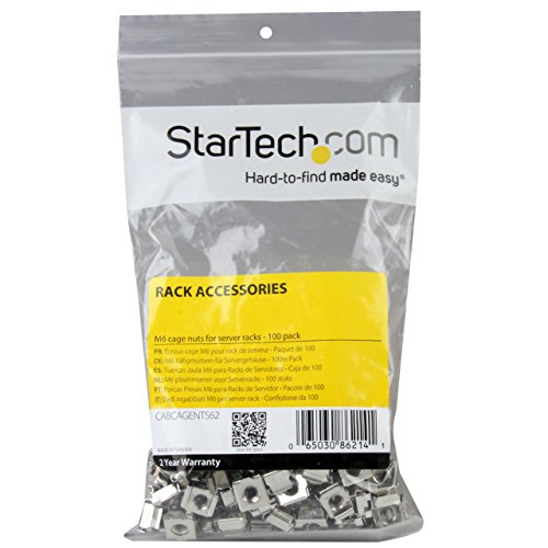 StarTech 100-Pack M6 Square Hole Cage Nuts & Tool, Nickel-Plated, TAA - color: Silver, size: 100-pack, style: Cage Nut only
