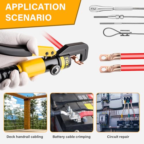 Hydraulic Crimping Tool, 9 Pairs Dies 12-2/0 AWG | Steel hydraulic crimper for 1/16",1/8",3/16" stainless cable railing, suited for vehicle wiring & electrical service