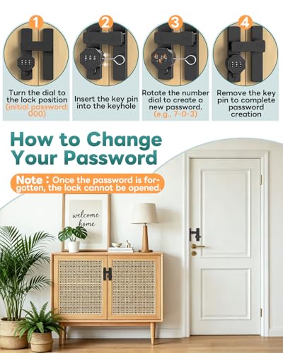 Keyless 90/180 Degree Sliding Barn Door Lock Latch, Black-1PC - color: Black-1PC