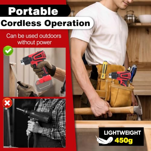 Cordless Heat Gun Compatible with Milwaukee m18 Battery 350W Fast Heating 120℉–1112℉ Variable Temperature LCD Display Portable Hot Air Gun 4 Nozzles for Crafts, DIY (Tool Only, Not Made by Milwaukee)