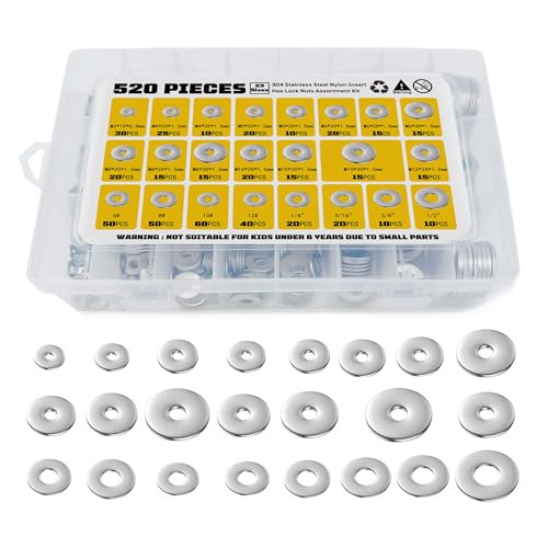 Fender Washers, 520 Pcs SAE + Metric 23 Sizes Flat Washers Assortment Kit, 304 Stainless Steel Washers for Screws and Bolts (M3, M4, M5, M6, M8, M10, M12, #6, #8, #10, #12, 1/4", 5/16", 3/8", 1/2") - size: 520 pcs Washers Kit