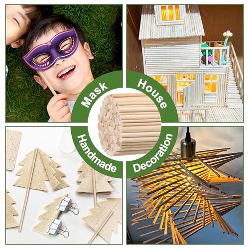 100 Pieces Wooden Dowel Rods Assorted Sizes Wooden Dowels 1/8, 3/16, 1/4, 5/16, 3/8 x 6 Inch Wood Craft Dowel Rods for Crafts and DIY