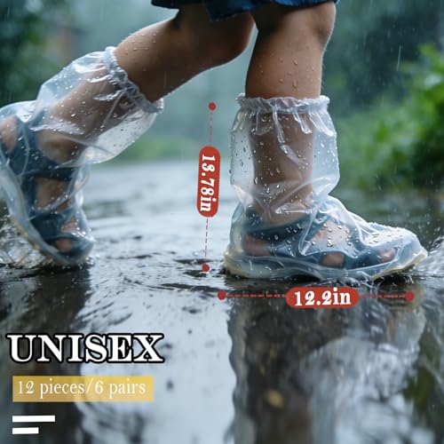 12Pcs Individually Packaged Kids Rain Shoe Covers, Disposable Plastic Shoe Covers for Rain, Portable and Durable, Perfect for Rainy and Snowy Days, Disney Trip (Clear,Kids,12Pcs/6pairs) - size: Kids S 12Pcs