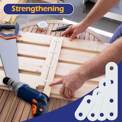 26 PCS White Stainless Steel Straight Bracket Flat Brace, 1.4 in / 1.8 in / 2.2 in / 3.0 in Wood Brackets Mending Repair Plate Brace for Bed Frame, Furniture & Shelves, with 64 White Screws and 1 Bit