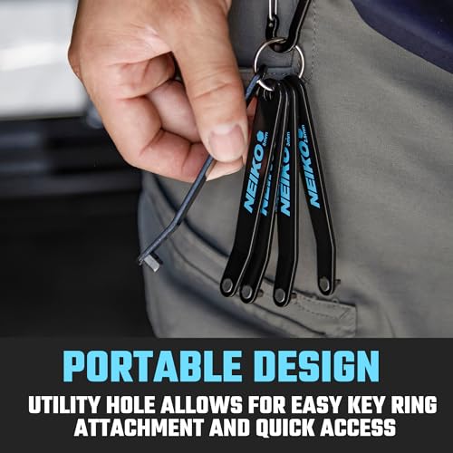 NEIKO 01321A Ultra Low Profile Offset Screwdriver Hex Set, 5 Pc, Heavy Duty S2 Steel Construction, MM, 10mm Bit Depth, Angled Hex Bit, Bent Screwdriver for Tight Spaces, Allen Wrench Keychain - style: Hex Metric