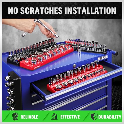 6-piece Magnetic Socket Organizer Set, Metric & SAE Drive Socket Holder, Includes 1/4", 3/8", 1/2", Holds 143 Pieces Magnetic Trays Red Black - style: 6PCS Red/Black