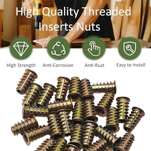 50PCS M6*18mm Threaded Insert Nuts Zinc Alloy Hex Socket Drive Furniture Screw-in Bolt Fastener Connector for Wood Furniture Assortment with Hex Spanner - size: M6x18mm
