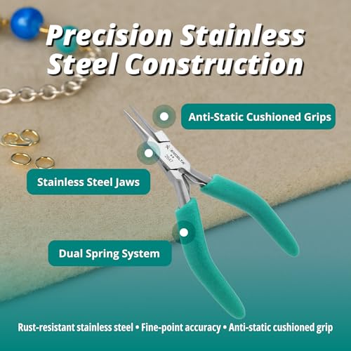 Excelta Precision Stainless Steel Needle Nose Pliers, 4.75 Inch - size: 4.75 inch, style: Cushioned Grip, Small Needle Nose, 2647