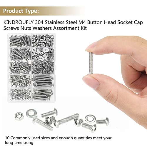 372 Pieces M4 x 6/8 /12/16 /20/25 /30mm Button Head Socket Cap Screws Nuts Washers Assortment Kit, 304 Stainless Steel, Fully Machine Thread - size: M4, style: Button Head