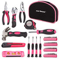 CARTMAN 52-Piece Pink Hand Tool Set, Home Repair Kit With Round Carry Pouch