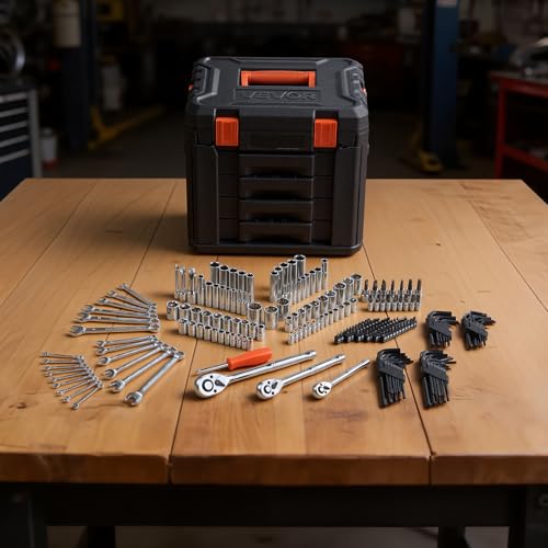 VEVOR 230 PCS Mechanic Tool Set with 4-Drawer Tool Box 1/4" 3/8" 1/2" Drive - size: 230-PCS