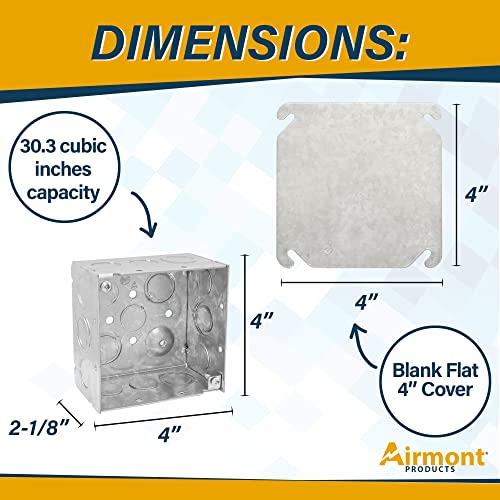 Pack of Box and Cover 4'' Square Electrical Box, Flat Blank Exposed Work Cover, Welded Construction, Ten 1/2'' and Six TKO Knockouts, Raised Ground, 2-1/8'' - size: Flat Blank