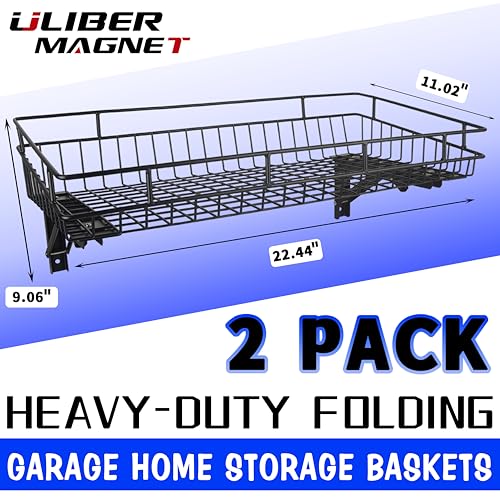 ULIBERMAGNET Large Folding Garage Shelf,Heavy Duty Wire Basket Storage Shelving,400LB Wall Mounted Storage DIY Folding Utility Racks for Garage, Office, Basement, Closet, Kitchen, Laundry - size: 400LB Folding Storage Baskets