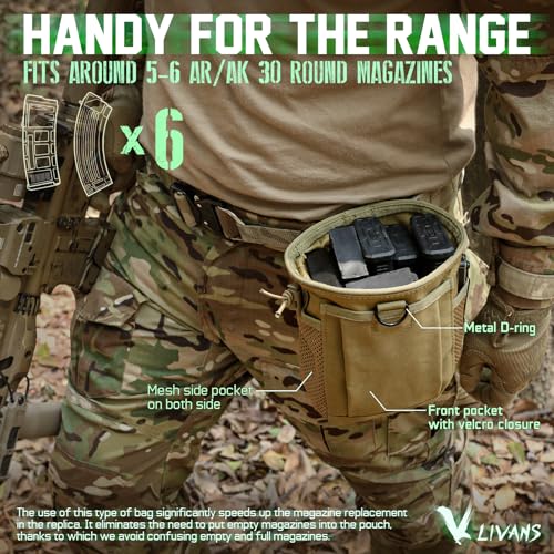 LIVANS Tactical Molle Dump Pouch, Magazine Drop Pouch Drastring Ammo Bag - color: Khaki - 2 Packs