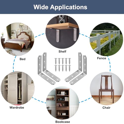 10 Pcs L Bracket Corner Braces 4x4 Inch Heavy Duty Stainless Steel Shelf Brackets, 90 Degree Wall Hanging Support Joint Right Angle Hardware for Wood Shelves with Screws - size: 10PCS-Silver 100*100mm/4*4in