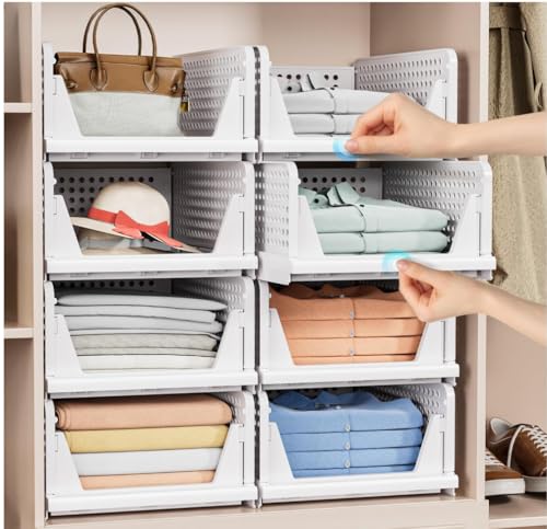 caktraie 4 Pack Stackable Closet Storage Basket - Stackable Storage Bins - size: 4 Pack White