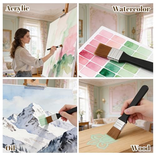 Ouligay 6PCS Large Craft Paint Brushes Wide Flat Paint Brushes for Acrylic Painting Set Nylon Paintbrushes Artist Paint Brushes for Acrylic, Oil, Body, Facial Mask Assorted Size