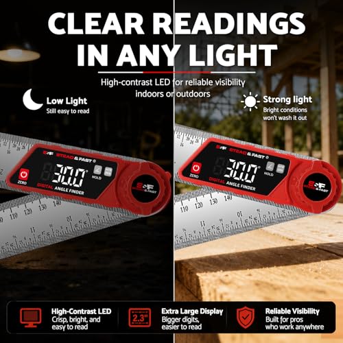 S&F STEAD & FAST Digital Angle Finder with Miter Button, 7 Inch / 200 mm - color: Red