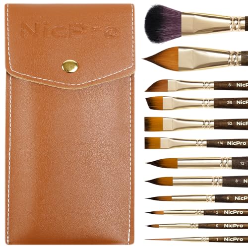 Nicpro 12PCS Professional Watercolor Brushes Set, Travel Paint Brushes - size: 12 PCS