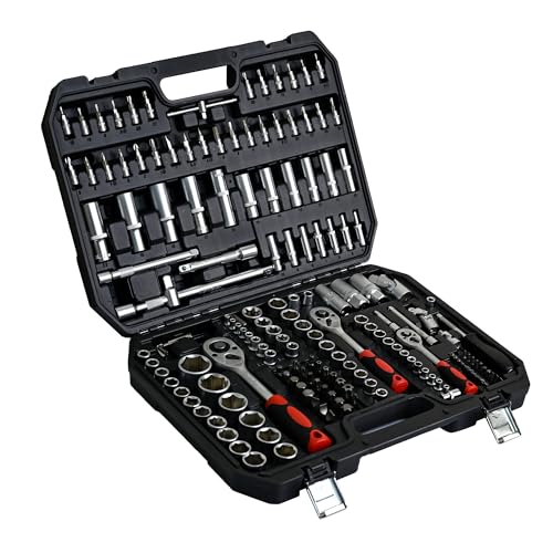 171PCS Tool Set, Socket & Ratchet Wrench Tool Kit, Home Auto Repair Tool Set with Portable Toolbox, Complete Tool Box Set Hand Tool Set, Mechanic Tool Set for DIY Enthusiasts & Mechanics - color: 171pcs - Black