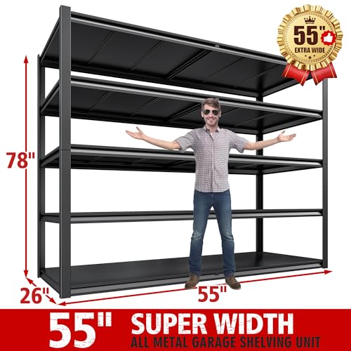 REIBII 78" H Garage Shelving,Heavy Duty Storage Shelves for Basement - size: 5-Tier,55" W x 26" D x 78" H