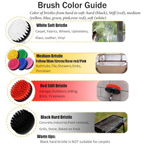 8 Pack Drill Brush Attachment Set,1/4in Power Scrubber Brush + Extend Long Rod, Power Cleaning Scrub Brush for Bathroom, Tub, Tile, Floor, Grout, Boat(White) - color: White
