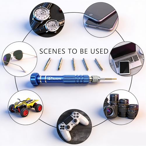 5-in-1 Multifunctional Small Screwdriver, PTSLKHN S2 Steel Magnetic Screwdriver Kit for Eyeglass, Sunglasses, Electronics, Cellphone, Jewelry and More - color: Blue 5in1