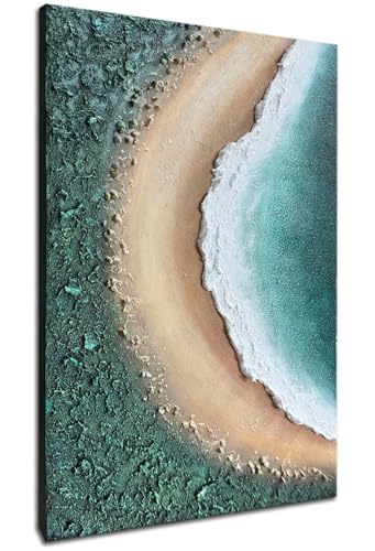 Large Abstract Beach Oil Painting, 30x45 Inch Hand-Painted Heavy Textured Wall Art Decor with Real Stones, Modern Coastal Seascape Artwork for Living Room Bedroom Bathroom Office Home Decoration - color: YH-B206