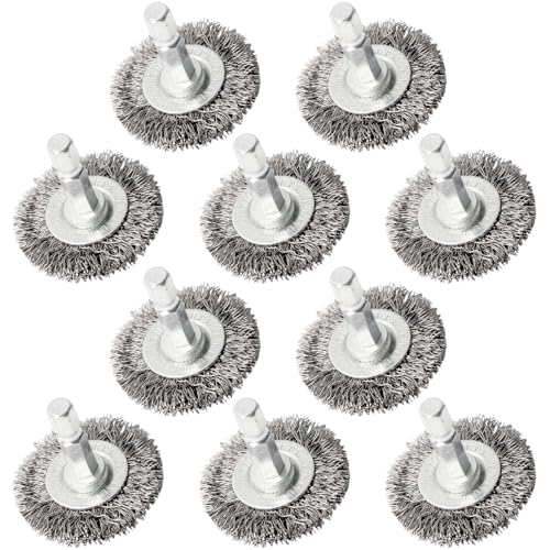 Brass-Coated Wire Brush Set – Wheel, Cup & End Brushes with 1/4" Hex Shank, Heavy-Duty Carbon Steel Bristles for Rust Removal & Paint Stripping (Wire Wheel Brush for Drill) - style: Wire Wheel Brush for Drill