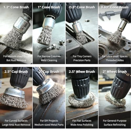 Wire Brush for Drill 9 Pcs Set with 1/4 Inch Shank for Rust - size: 9PCS