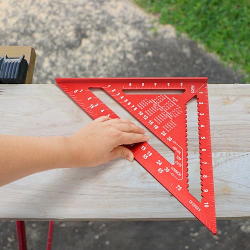 TOPZEA Carpenter Square, 12 Inch Aluminum Rafter Square Triangle Framing Ruler Measuring Layout Tool for Woodworking, Carpentry, Construction, Red