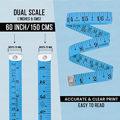 Flexible Tape Measure Pack of 2, Accurate Dual Scale Standard & Metric Measurements Tape,Soft Measuring Tape for Body, Weight Loss Sewing Tailor Craft Ruler 150cm/60 inch - color: Blue / 2 Pack