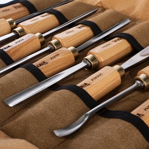 12-Piece Wood Carving Chisel Tools Set, Sharp CR-V Steel Blades - size: 12-Piece with Ash Handle