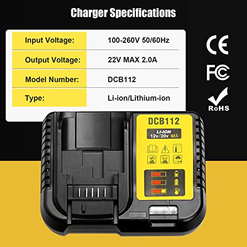 DCB112 20V MAX Battery Charger Replacement for Dewalt Battery Charger, Compatible with Dewalt 12V-20V Battery(Black) - color: Black