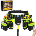 Tool Belt with 4 D-Rings,27-Pockets Tool Belts for Men,Construction - color: Green & Black, size: 27 Pockets with Magnet Pouch
