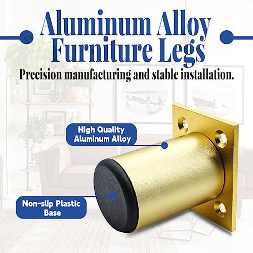 4-Pack Adjustable Aluminum Alloy Furniture Legs 2.36" Height Gold - color: Gold, size: 2.36 Inch