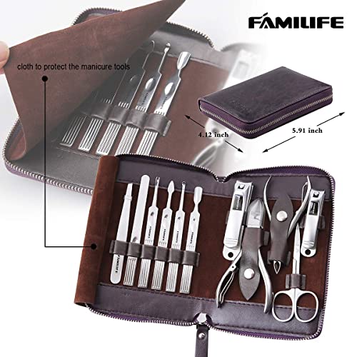FAMILIFE Stainless Steel Manicure Set 11-in-1 Professional Nail Clipper Kit - color: Purple