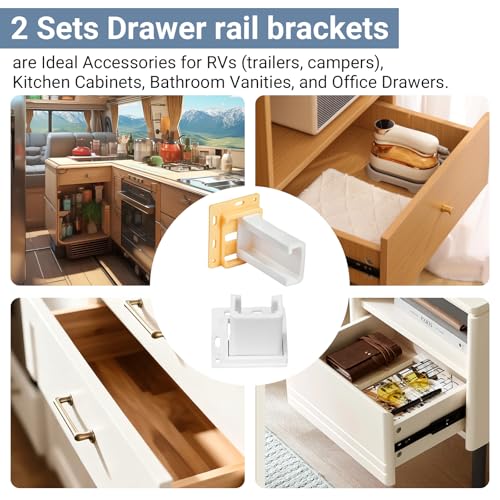 2 Pack Drawer Slide Socket Set for 1" Drawer Slides, Heavy-Duty Plastic | C-Shaped Adjustable H305 Drawer Rail Bracket with Screws Adjustable Base,Drawer Socket for RV Drawers Cabinet & Furniture