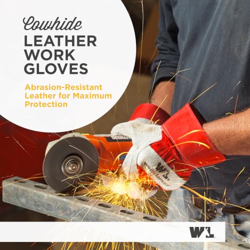 Wells Lamont Leather Work Gloves with Safety Cuff, Double Palm, Split Cowhide, Large (4050) - size: Large (Pack of 1)