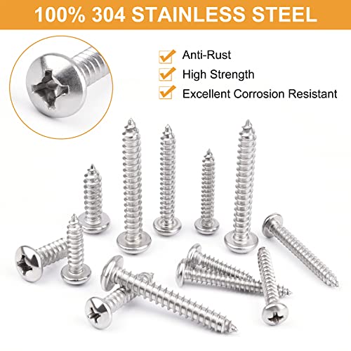 VIGRUE 510Pcs Stainless Steel Wood Screws Assortment Kit, #4#6#8#10#12 Phillips Pan Head Sheet Metal Screws Self Tapping Screws Set,Length 3/8" to 1-1/2" - style: 510Pcs Pan Head #4#6#8#10#12