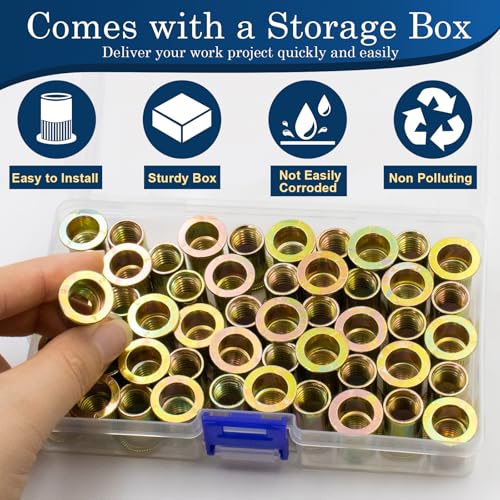 M10-1.5 Rivet Nut,50Pcs Zinc Plated Threaded Rivnuts Inserts - color: Yellow, size: Metric M10 - 50 Pcs