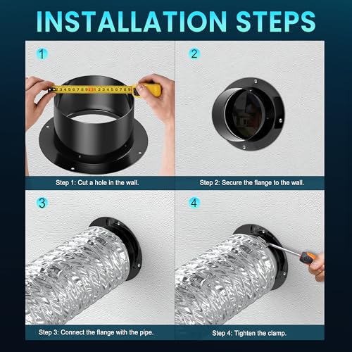 4 Inch Duct Connector, HG Power 100mm Plastic Straight Pipe Flange for 4" Ducting Pipes Hoses Heating Cooling HVAC Ventilation Use, Black - size: 4 Inch