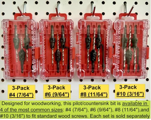 FTG USA 3-Pk #4 (7/64") Countersink Drill Bit Set, 1 Stop, 1 Wrench & Case - size: #4, style: 3 Pc with Depth Stop and Case