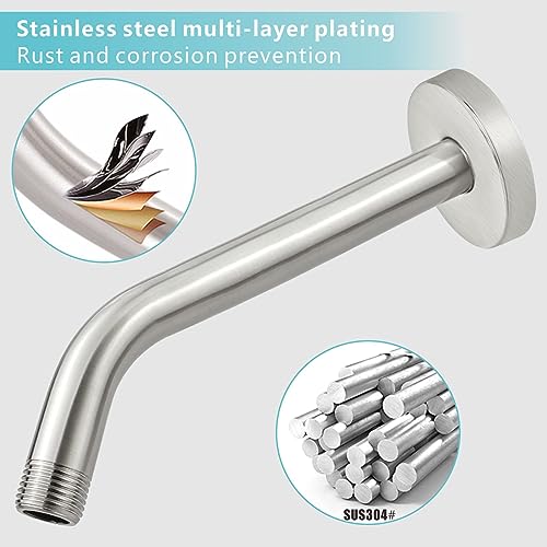 Shower Arm with Flange, 10 Inches Wall Mount Replacement Shower Head Arm For Fixed Shower Head and Handheld Showerhead, Brushed Nickel - color: Brushed Nickel, style: 10 Inch